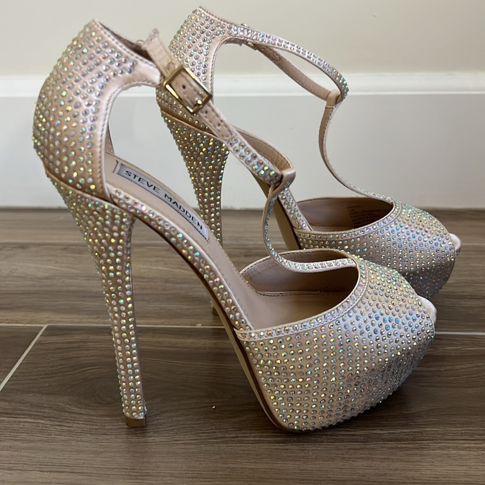 Steve Madden ANGYLNA high heel platform Crystal t-strap shoes
